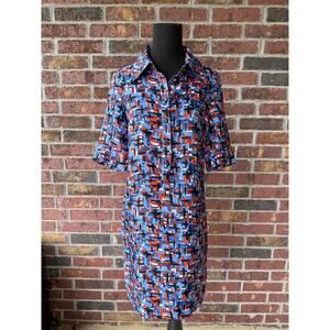 Milly of New York silk shirt dress - Size 4 Abstract Button Up Shift Patriotic